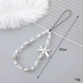 Handmade phone strap featuring white pearls, silver bows and clear beads, length 20cm - Crystal Bowknot Phone Charm (K3270)