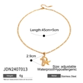 Gold stainless steel necklace featuring seahorse and starfish charms with dimensions - Gold Seahorse & Starfish (JDN2407013)