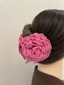 Pink fabric rose hair claw clip in a layered chiffon flower design for elegant hairstyling - 12cm / Rose Red
