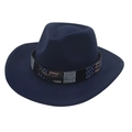 Detail eines dunkelblauen Cowboyhuts aus Wollfilz mit Adler-Emblem und Flaggenband - M (56-58cm) / Marineblau