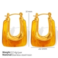 U-shaped golden stainless steel earrings with vintage amber resin inlay - U-Shape Geometric (EH522) / Brown (EH522)