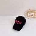 Close-up of black cotton baseball cap featuring pink BOSTON 1630 embroidery detail - Recommended 2-7 Years (48-53cm) / Black