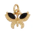 Golden butterfly pendant with black stones and textured metal finish for jewelry making - Pale Yellow L352607-Black