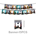 Monster truck happy birthday banner set with 15 pieces of 15cm racing style flags - Banner 15 Sheets - Truck Style