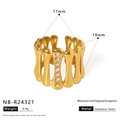 Minimalist gold plated stainless steel open ring with vertical cubic zirconia stones - Adjustable Open / Gold Vertical Frame 6-Stone Zircon Style (NB-R24321)