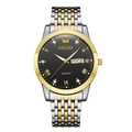 Luxury gold and silver bicolor men's steel business watch with black dial and luminous hands - Two-tone Gold Steel Band Black Dial