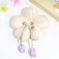 Detail of cream oversized flower scrunchie with purple tulip pendants and green bow - Beige Tulip