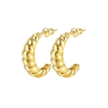 Chic 18k gold plated croissant dome hoop earrings with elegant textured twist design - Gold
