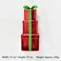 Stack of three red Christmas gift box ornaments with green glitter ribbon, 37cm height - Red Green 3-Layer Gift Box (15*37cm)