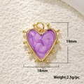 Detail of purple marble heart pendant with gold beads 18mm charm jewelry accessory - Gold Purple Marble Heart