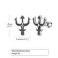 Sleek stainless steel trident stud earring in silver and black finish with dimensions - Trident Style (KE112123-WGSF)