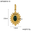 Detail view of oval turquoise pendant with sunburst design including dimensions and weight - Gold/Green Stone
