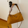 Borsa tote vintage in pelle scamosciata marrone con cerniera e tracolla regolabile - Marrone