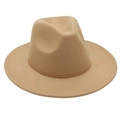 Detailed view of the khaki fedora hat crown with matching decorative stitching ribbon - One Size / Camel