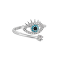 Anillo ajustable de ojo turco en plata S925 con turquesa y cristales claros - Ojo Turco - Color Platino