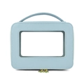 Light blue PU leather portable cosmetic organizer with transparent window and gold zippers - Handbag Style / Pale Blue