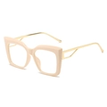 Cat-eye anti-blue light glasses with beige frame and gold hollow metal temples - Pink