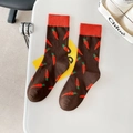 Funny cotton socks in dark brown with orange carrot patterns and contrast cuff - One Size / Coffee Base Carrot