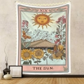 Bohemian tarot tapestry featuring The Sun illustration with sunflower and butterfly - Gt220101-16