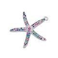 Macro shot of silver starfish pendant set with vibrant blue, green, and pink zircons - Platinum Multi Zirconia