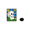 Emaille-Anstecknadel mit Van Gogh-Motiv Sternennacht und Totenkopf mit schwarzem Verschluss - Rauchender Skelett