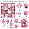 Detail of 40-piece pink and white Christmas ornament set with glitter balls and shapes - MJXK-05 Pink And White House