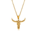 Collana etnica con pendente teschio di toro dorato e lunghe corna lucide da uomo - Oro