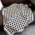 Black and white polka dot silk scarf with striped border and elegant satin finish - 70*70cm / 30216-Black White Polka Dot