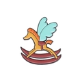 Cute enamel rocking horse badge with wings in yellow, red and cyan colors on metal - Pegasus Rocking Horse (QHXZ2057)