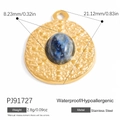 Golden stainless steel sun flower pendant with natural blue stone and size labels - Round Hammered Blue Gem Style (PJ91727) / Blue