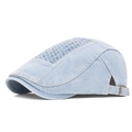Light blue denim beret with woven texture crown and vintage metal side buckle - Adjustable / Light Blue
