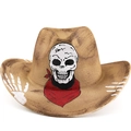Chapeau de cowboy marron délavé avec motif tête de mort peint pour Halloween - M(56-58cm) / Khaki