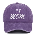 Detail of #1 MOM white embroidery on vintage purple washed cotton baseball cap - Adjustable / Purple