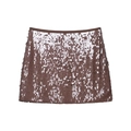 Funkelnder dunkelbrauner Pailletten-Minirock mit hoher Taille für Damen auf weißem Grund - XS / Kaffeebraun