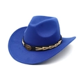 Detail of royal blue wool cowboy hat featuring a vintage bronze bull head metal badge - M (56-58cm) / Sapphire Blue