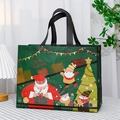 Forest green non-woven Christmas gift bag with Santa and elf illustrations - Christmas Style 43