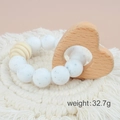 Baby teething bracelet with white speckled beads and a wooden heart charm, weight 32.7g - Heart/White Spotted Beads