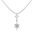 S925 sterling silver necklace with blue gemstone and opal star pendant design - 925 Silver / Silver Octagonal Star Opal Necklace (DY190814-S-W-BA)