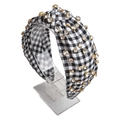 Knotted black and white plaid headband with gold-set rhinestones for women - 8# Black (Plaid Rhinestone Style)