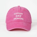 Rosa gewaschene Baseballkappe aus Baumwolle mit Support Day Drinking Stickerei vorne - Einheitsgröße / Rosenrot