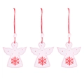 Three white wooden Christmas angel ornaments with red snowflakes and hanging ropes - White Angel * 3