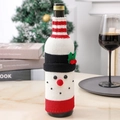 Knitted snowman wine bottle cover with red festive stripes for Christmas table decoration - Christmas Snowman Style