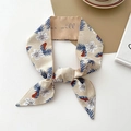 Elegant beige floral twilly scarf with tropical leaf pattern and 'for will' script detail - Beige Jade White Flower
