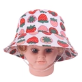 Detail of white kids sun hat with strawberry print and adjustable chin strap - 50cm / Pink Strawberry
