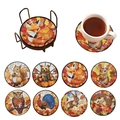 8-piece set of DIY autumn animal diamond painting coasters with black metal holder - Autumn Animals