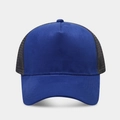 Retro navy blue suede trucker hat with black breathable mesh and five-panel structure - Blue