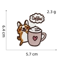Detail showing cartoon Corgi and coffee embroidery patch with 6.4x5.7cm dimensions - Plant Travel Style 11 (Corgi Coffee)
