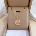 Collier en acier titane avec pendentif gemme rose et nœud tissé dans un coffret cadeau - Pendentif En Cuivre Et Chaîne En Acier Titane G111
