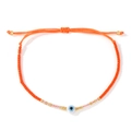 Verstellbares orangefarbenes Perlenarmband mit blauem Evil-Eye-Anhänger und Goldperlen - Orange