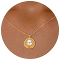 Elegant gold twisted frame necklace with white pearl pendant for a vintage look - Pearl Necklace